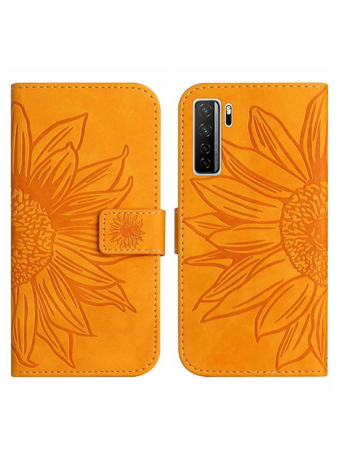 Zaboon Case For Huawei P40 Lite 5G Skin Feel Sun Flower Pattern Flip Leather Phone Case with Lanyard - Image 2