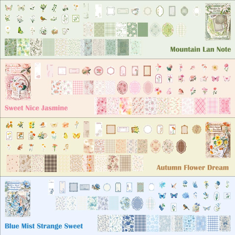 Flartmo 400 Pcs Floral Scrapbook Paper & Stickers, 4 Packs Scrapbook Supplies Kit, Junk Journal Scrapbooking Paper for Journaling, Scrapbooking Embellishments, Planner, Card Making - Image 4