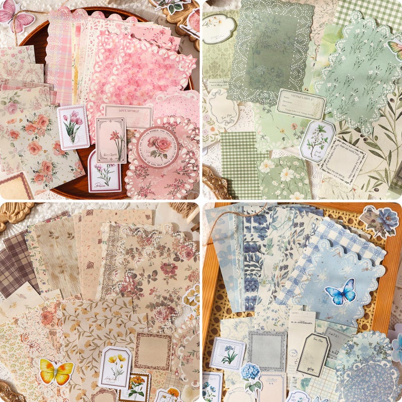 Flartmo 400 Pcs Floral Scrapbook Paper & Stickers, 4 Packs Scrapbook Supplies Kit, Junk Journal Scrapbooking Paper for Journaling, Scrapbooking Embellishments, Planner, Card Making - Image 1