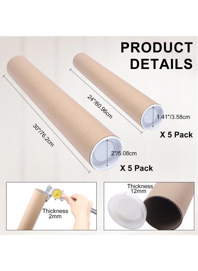 aromeili Mailing Tubes with Caps,10 Pack 2x30-Inch &1.5x24-Inch Kraft Paper Poster Tube for Shipping, Packing, Bulk Round Packaging, Cardboard Mailers, Art Prints, Maps, Blueprint - Image 2