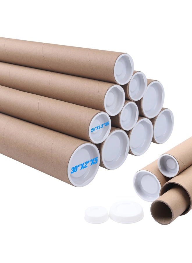 aromeili Mailing Tubes with Caps,10 Pack 2x30-Inch &1.5x24-Inch Kraft Paper Poster Tube for Shipping, Packing, Bulk Round Packaging, Cardboard Mailers, Art Prints, Maps, Blueprint - Image 1
