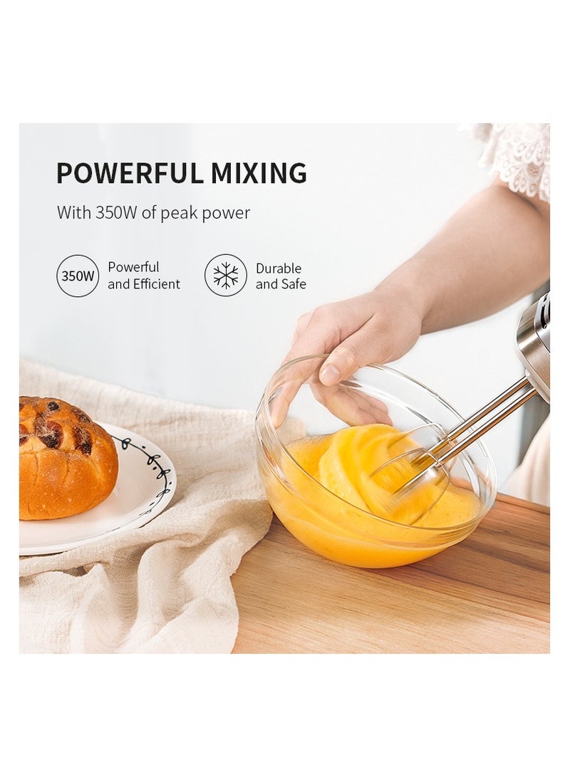 kaffenator Hand Mixer, 350W Handheld Mixer with Storage Case 5-Speed Plus Turbo Hand Mixer Electric With 5 Stainless Steel Attachments(2 Beaters, 2 Dough Hooks and 1 Whisk), Silver - Image 3
