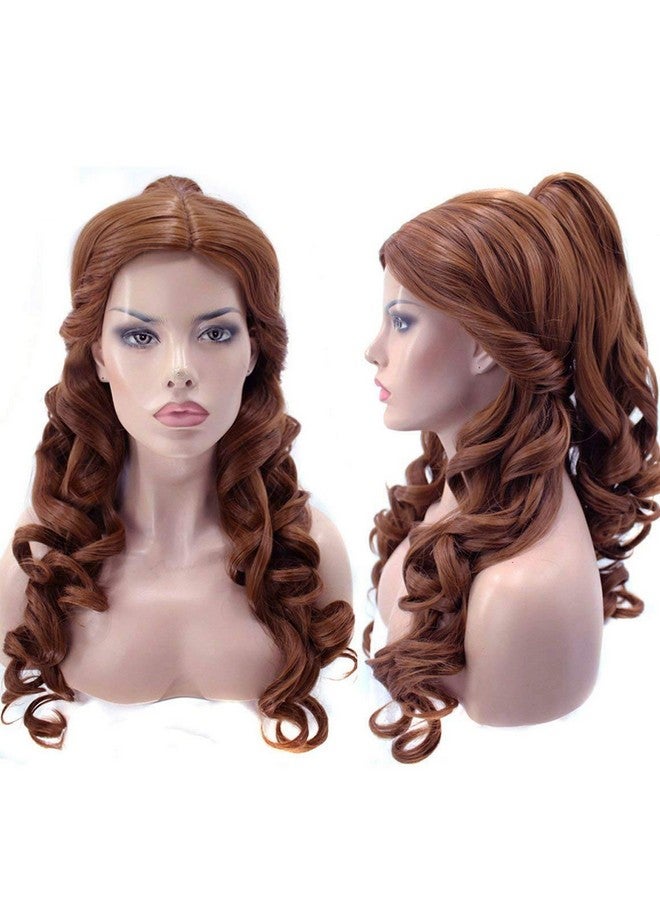 ANOGOL Anogol Hair Cap+Women Ponytail Wigs Curly Auburn Brown Cosplay Costume Wig for Halloween Costume Cosplay Wig, Curly Brown Wig Peluca De Princesa Brown Ponytail Wig For Halloween Party  - Image 1