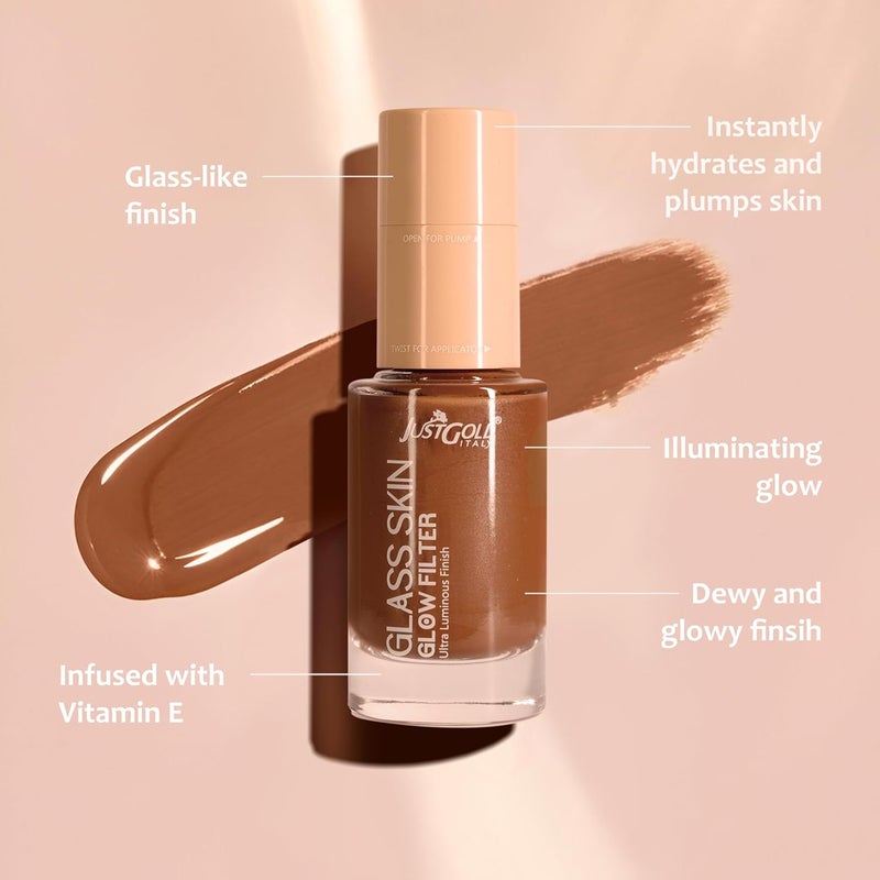 JUST GOLD Justgold Glas skin Glow Filter Ultra Luminous Finish Enriched with Vitamin E Caramel 105 30 ML  - Image 2