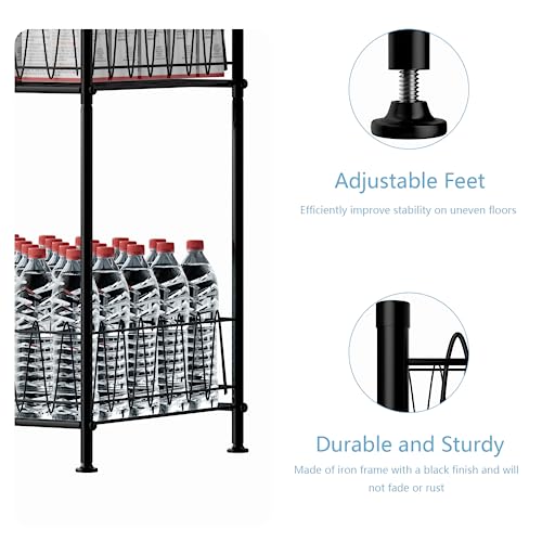 smusei Water Bottle Organizer Rack 4 Tier Free Standing Bottled Water Storage Organizer for Floor, Metal Beverage Soda Can Dispenser Shelf Holder Stand for Kitchen Pantry Office, Black - Image 4