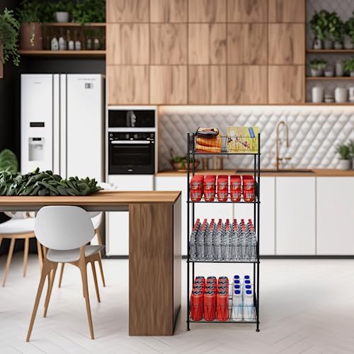 smusei Water Bottle Organizer Rack 4 Tier Free Standing Bottled Water Storage Organizer for Floor, Metal Beverage Soda Can Dispenser Shelf Holder Stand for Kitchen Pantry Office, Black - Image 5