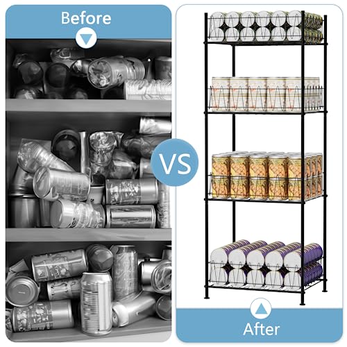 smusei Water Bottle Organizer Rack 4 Tier Free Standing Bottled Water Storage Organizer for Floor, Metal Beverage Soda Can Dispenser Shelf Holder Stand for Kitchen Pantry Office, Black - Image 3