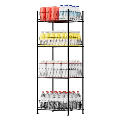 smusei Water Bottle Organizer Rack 4 Tier Free Standing Bottled Water Storage Organizer for Floor, Metal Beverage Soda Can Dispenser Shelf Holder Stand for Kitchen Pantry Office, Black - Image 1