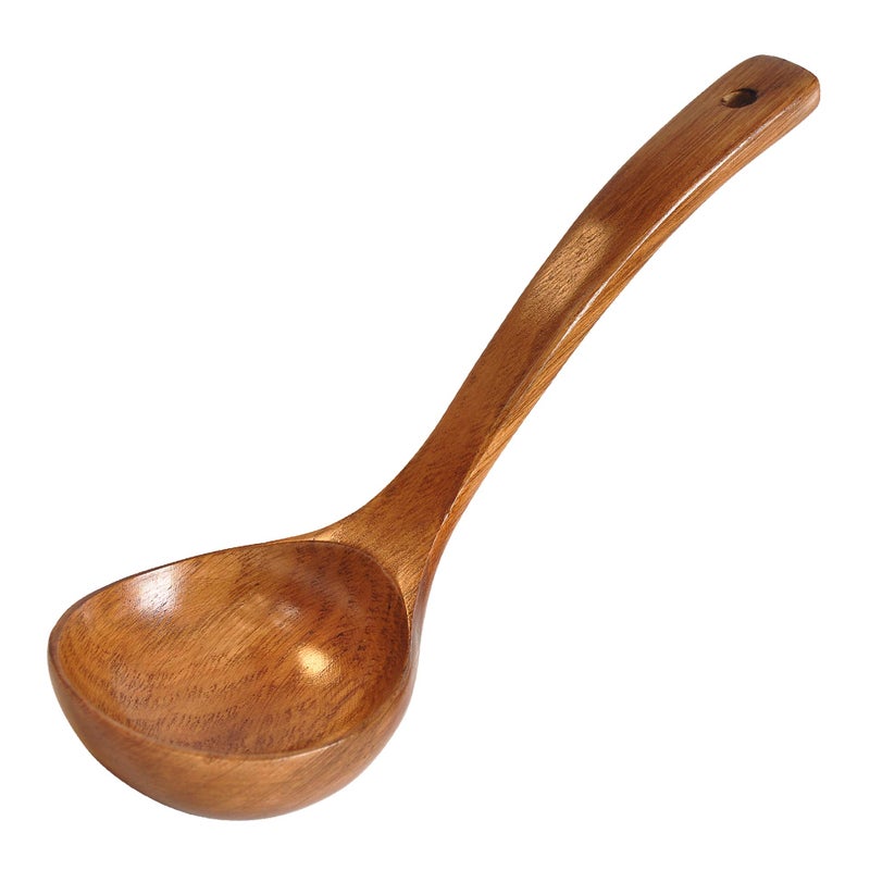 FJNATINH Wooden Ladle with Long Handle, Handmade Soup Ladle for Cooking Kitchen Cookware - Image 1