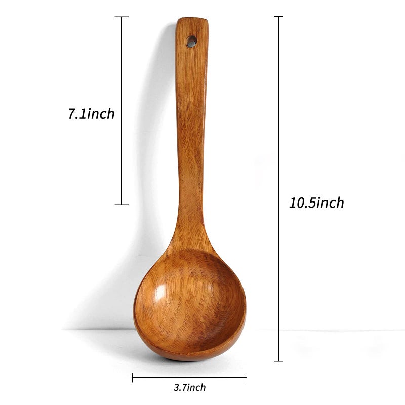 FJNATINH Wooden Ladle with Long Handle, Handmade Soup Ladle for Cooking Kitchen Cookware - Image 2