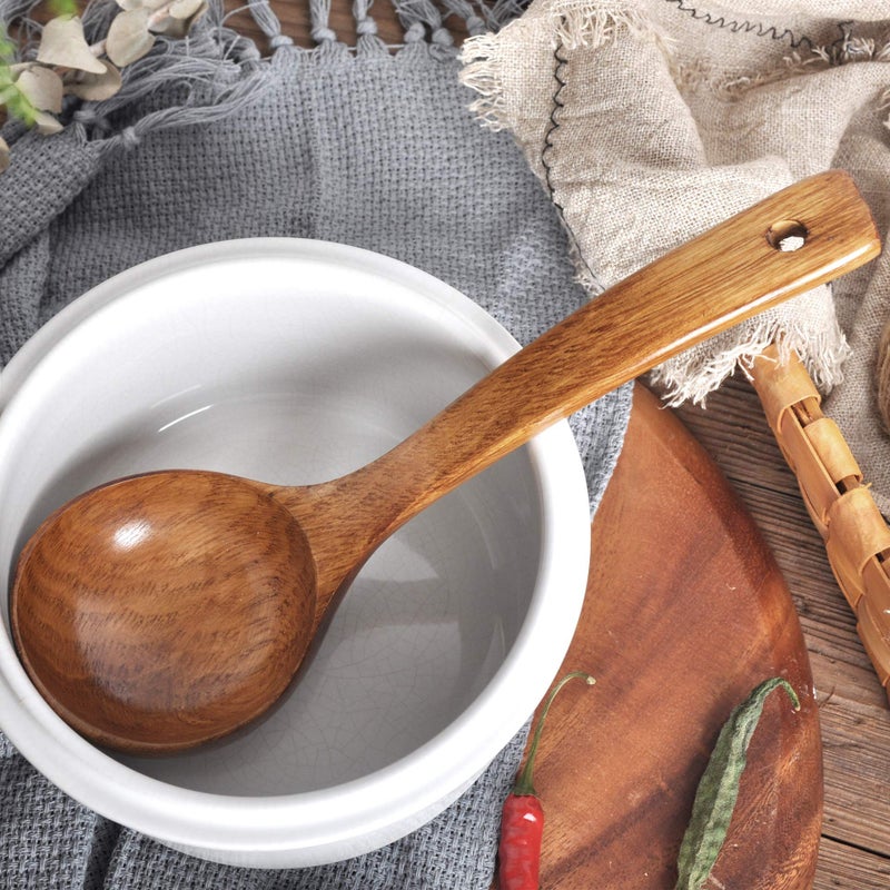 FJNATINH Wooden Ladle with Long Handle, Handmade Soup Ladle for Cooking Kitchen Cookware - Image 4