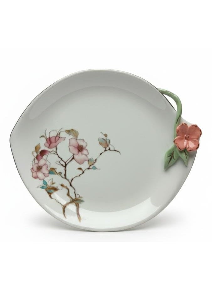 AKDC Angela Floral Classic 6-Piece Ceramic Dessert Plate Set – White (18×22 cm) - Image 1