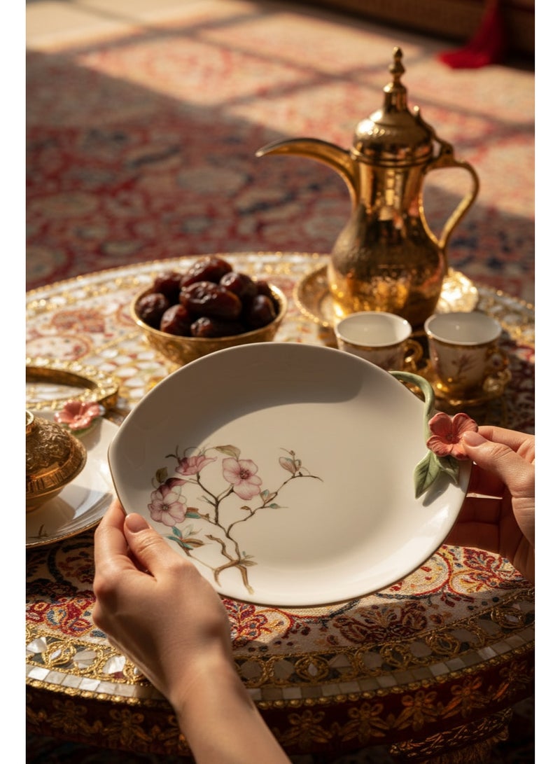 AKDC Angela Floral Classic 6-Piece Ceramic Dessert Plate Set – White (18×22 cm) - Image 3