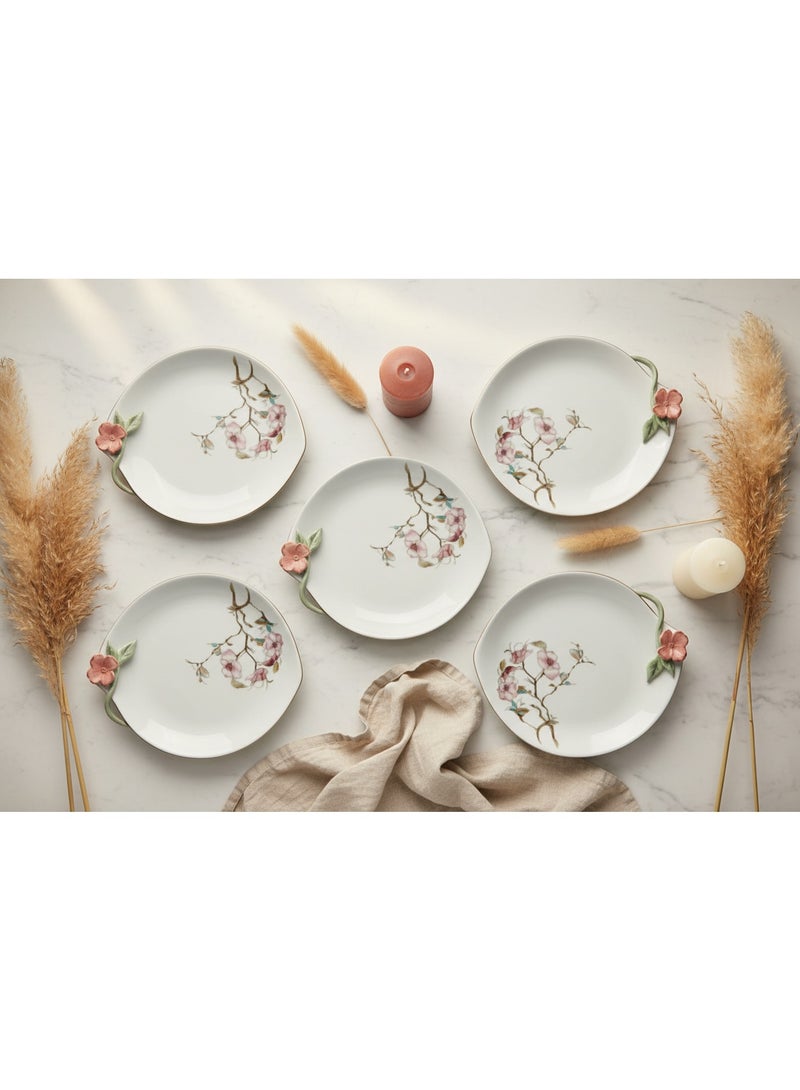 AKDC Angela Floral Classic 6-Piece Ceramic Dessert Plate Set – White (18×22 cm) - Image 5