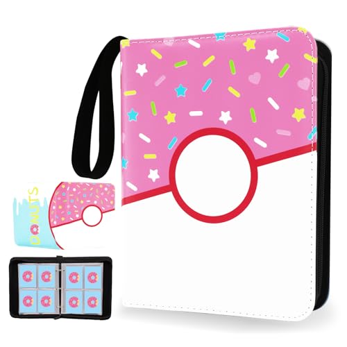 Piefectpie 4 Pocket Card Binder 400 Card Holder Album Pink Donut Trading Cards Holder Zipper Binder for Girl Teen Collection Pink Donut 400 Pocket - Image 1