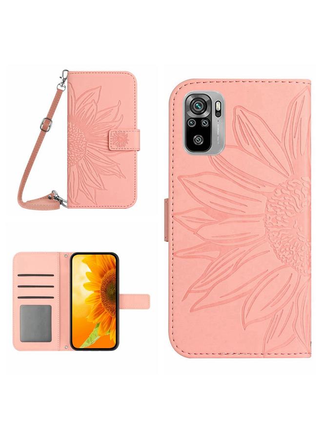 Case For Xiaomi Redmi Note 10 4G / Note 10S Skin Feel Sun Flower Pattern Flip Leather Phone Case with Lanyard