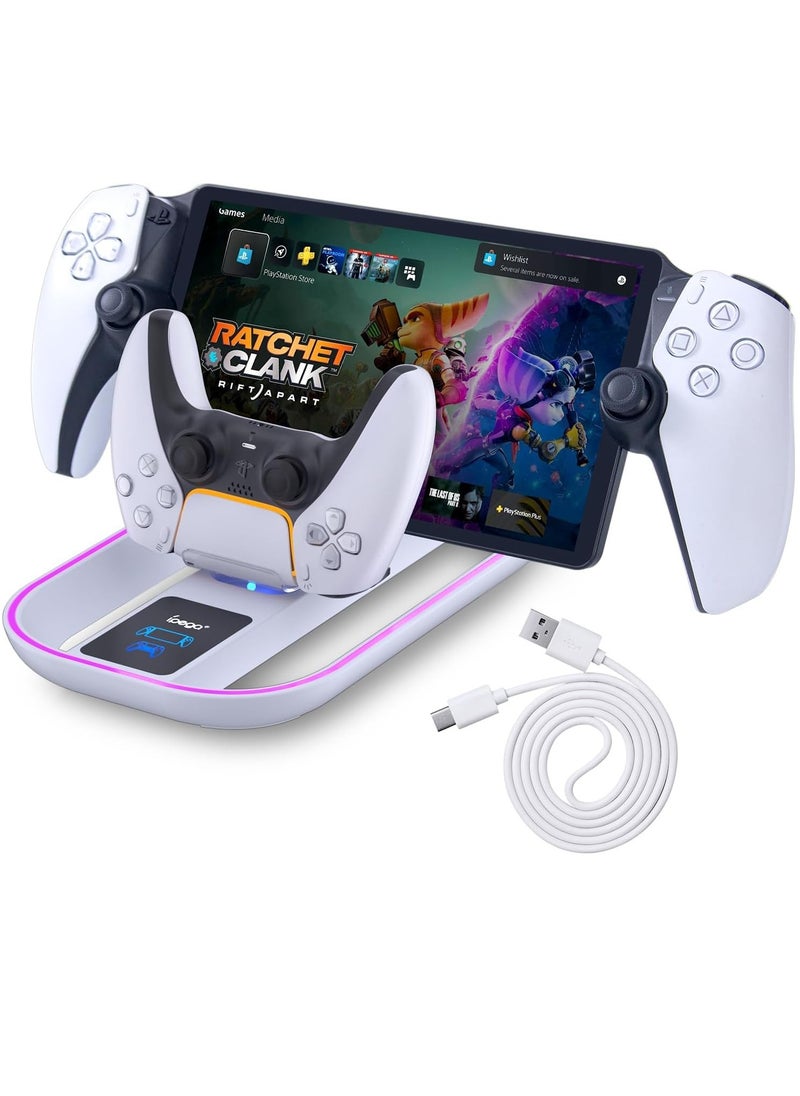 Ipega - Charging Station with RGB Light for PlayStation Portal and PS5 Controller, PS5 Charger with Charging Cable - Image 1