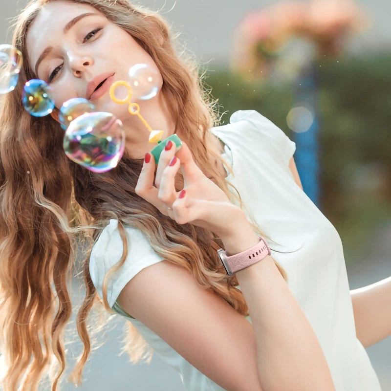 DaQin 4 Pack Floral Engraved Bands Compatible with Apple Watch Band for Women 40mm 41mm 42mm 44mm 45mm 46mm 38mm 49mm, Cute Silicone Flower Pattern Strap for iWatch Series 11 10 9 8 7 6 5 4 3 SE Ultra - Image 2