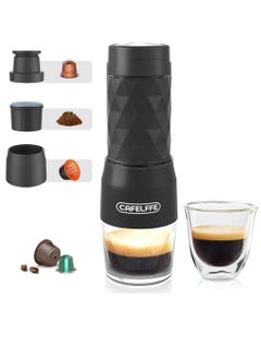 Cafelffe ماكينة صنع قهوة اسبريسو محمولة 3 في 1 للسفر في الهواء الطلق، وعاء قهوة مضغوط يدويًا باللون الأسود  - Image 1
