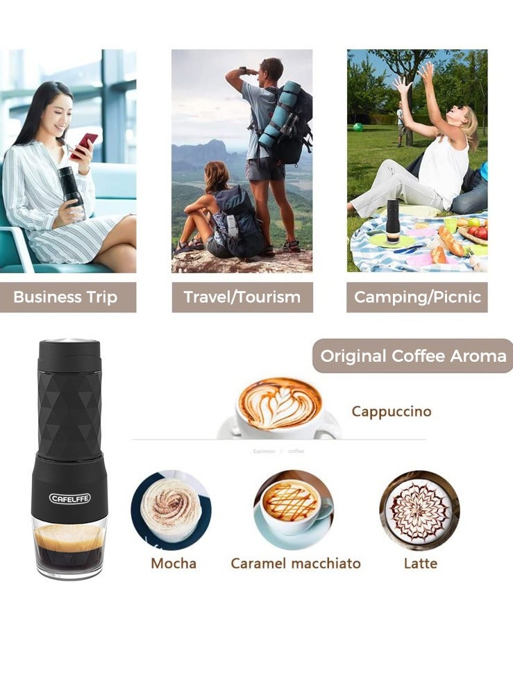Cafelffe 3-in-1 Portable Espresso Coffee Machine Outdoor Travel Hand Pressed Coffee Pot Black - Image 2