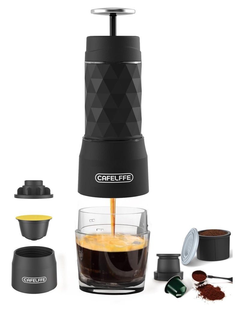 Cafelffe 3-in-1 Portable Espresso Coffee Machine Outdoor Travel Hand Pressed Coffee Pot Black - Image 3