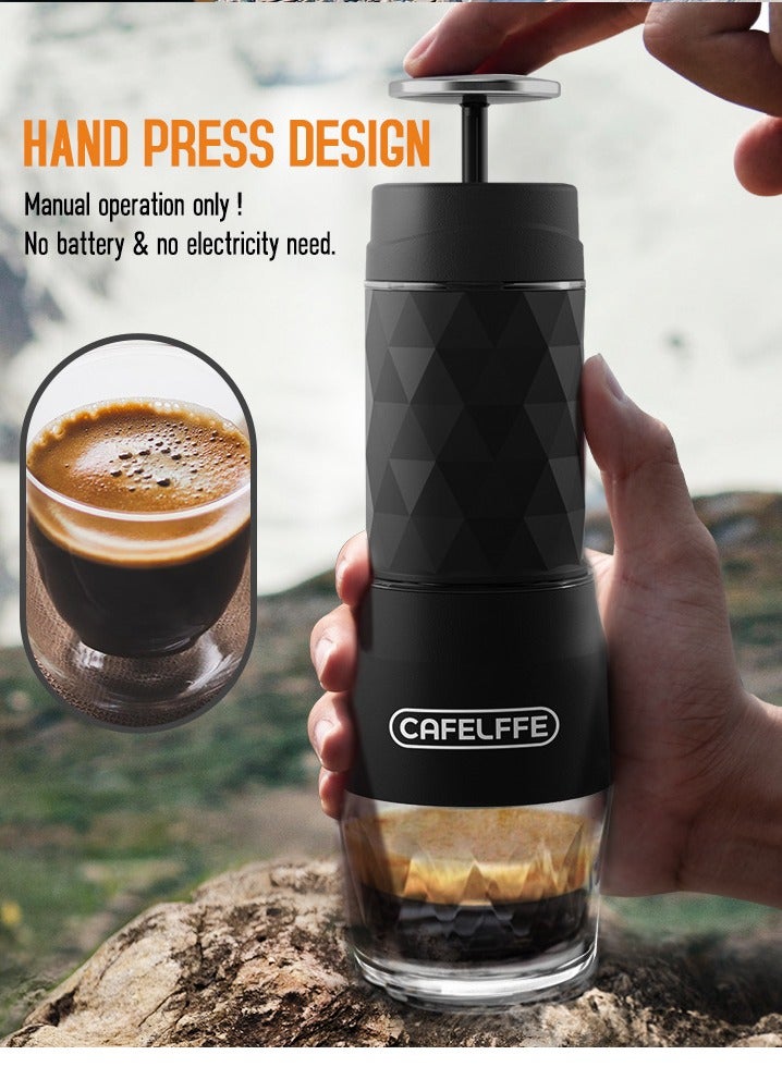 Cafelffe 3-in-1 Portable Espresso Coffee Machine Outdoor Travel Hand Pressed Coffee Pot Black - Image 4