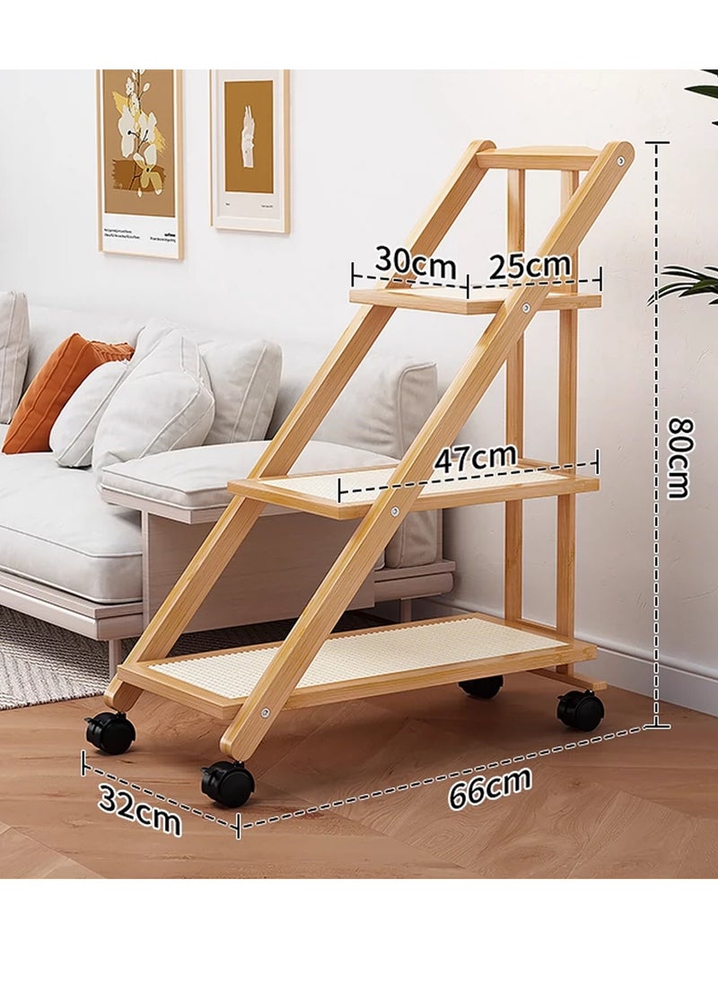 Generic - FFD 3 Layer Storage Trolley Bedside Desk Stand,Moveable Wooden Sofa Side Table with 4 Wheels Perfect Coffee Cart, Modern Corner Table - Image 1