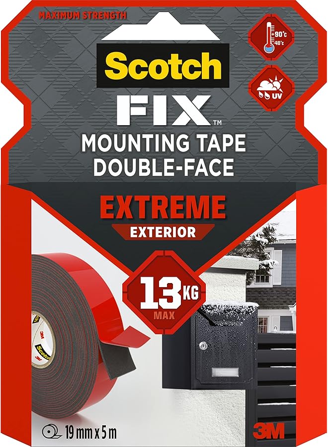 Scotch  Double Sided Extreme Exterior Mounting Tape 1 Roll 19Mm X 5M For Outdoor Extreme Use Weather Resistant Permanent Tape 100 Percent Adhesive 3M Advanced Technology Holds Up To 13Kg - Image 1
