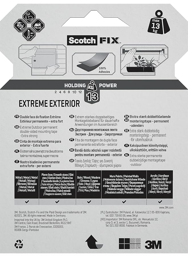 Scotch  Double Sided Extreme Exterior Mounting Tape 1 Roll 19Mm X 5M For Outdoor Extreme Use Weather Resistant Permanent Tape 100 Percent Adhesive 3M Advanced Technology Holds Up To 13Kg - Image 3