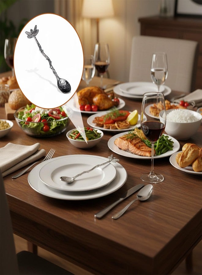 Zelphvt Vintage Spoons Retro Dragonfly Coffee Stir Spoons Cake Dessert Long Handle Stainless Steel Decorative Spoon Tableware Creative Sugar Kitchen Gadget Des - Image 5