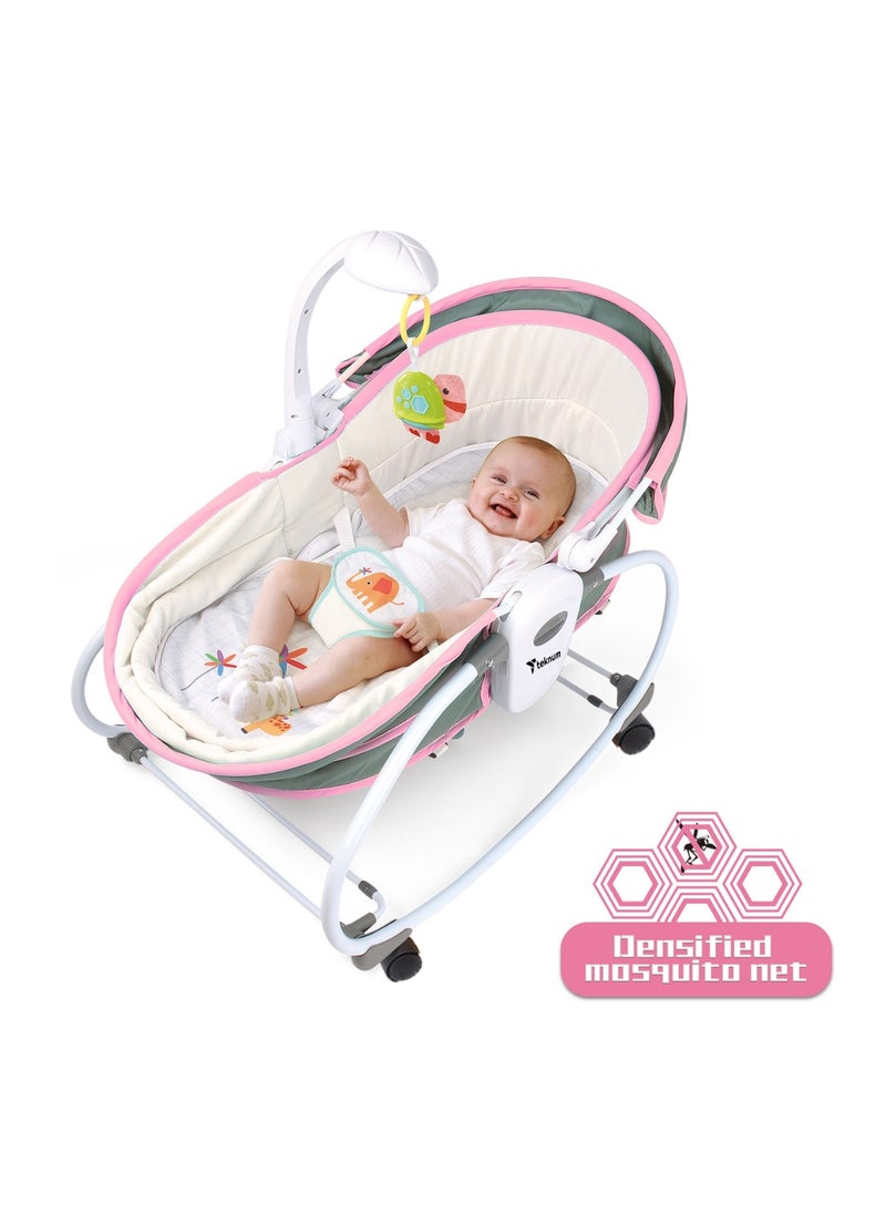 6 - In - 1 Cozy Rocker Bassinet With Wheels, Awning And Mosquito Net - Pink