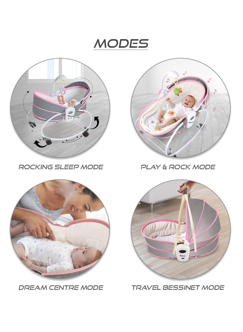 6 - In - 1 Cozy Rocker Bassinet With Wheels, Awning And Mosquito Net - Pink