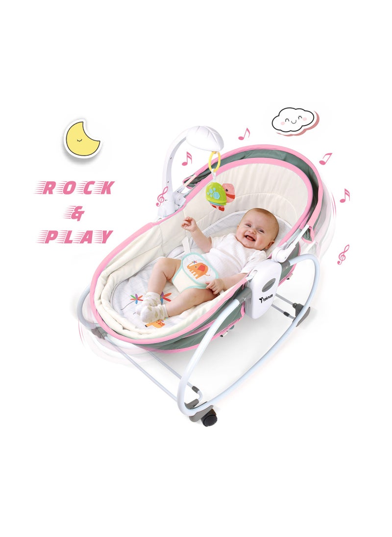 TEKNUM 6 - In - 1 Cozy Rocker Bassinet With Wheels, Awning And Mosquito Net - Pink  - Image 2