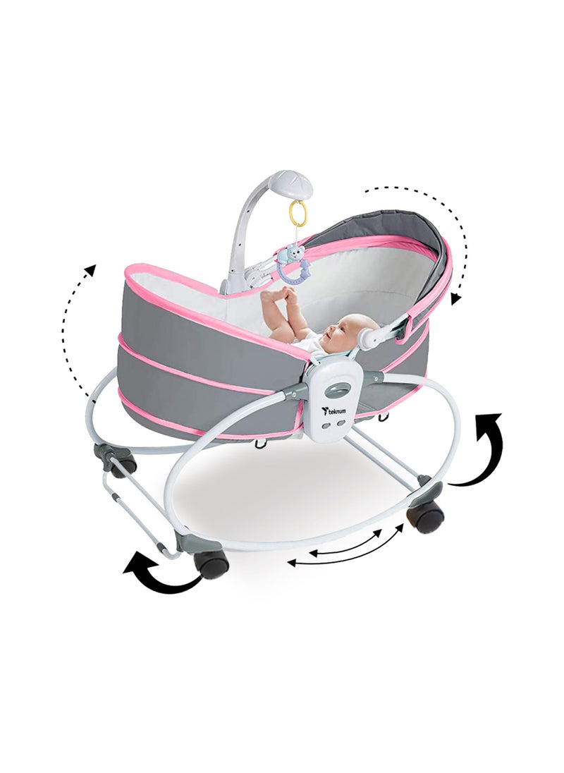 TEKNUM 6 - In - 1 Cozy Rocker Bassinet With Wheels, Awning And Mosquito Net - Pink  - Image 3