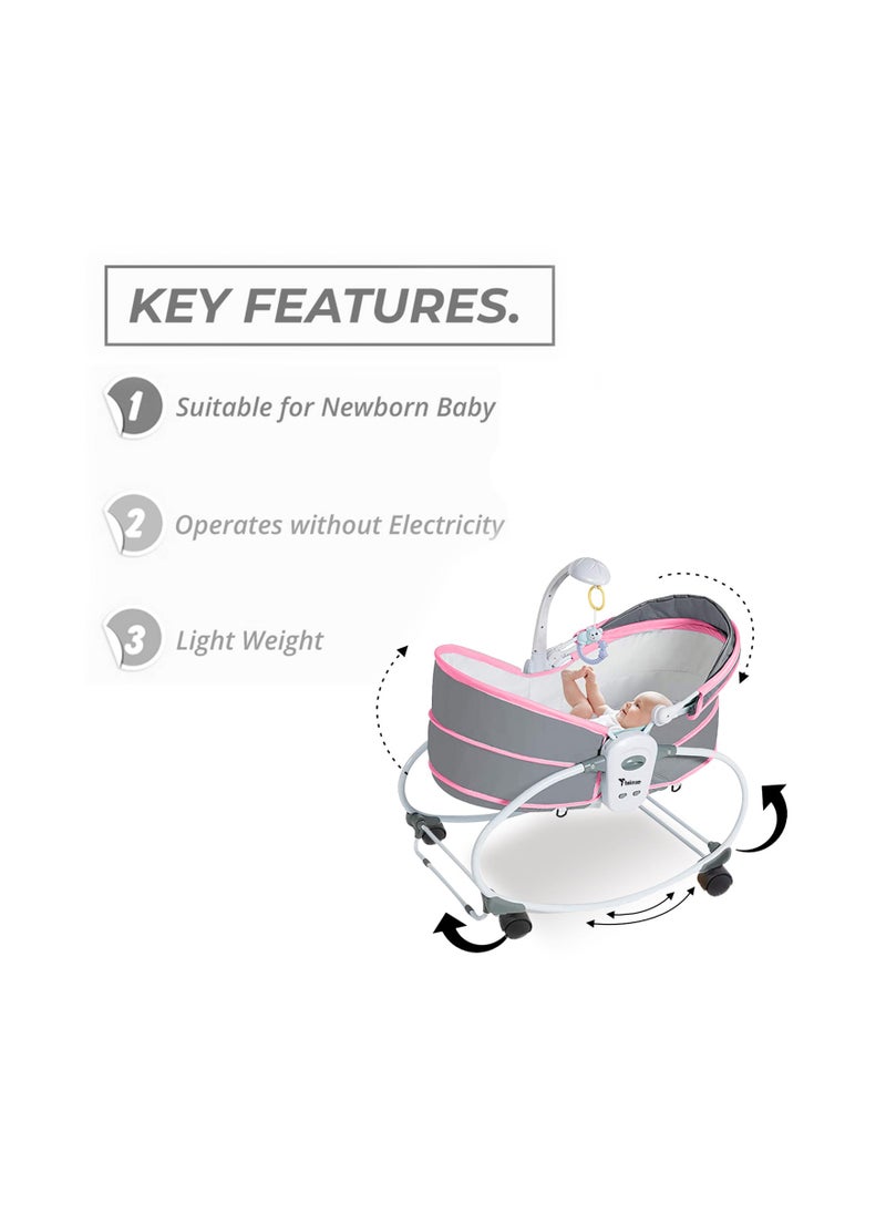 6 - In - 1 Cozy Rocker Bassinet With Wheels, Awning And Mosquito Net - Pink
