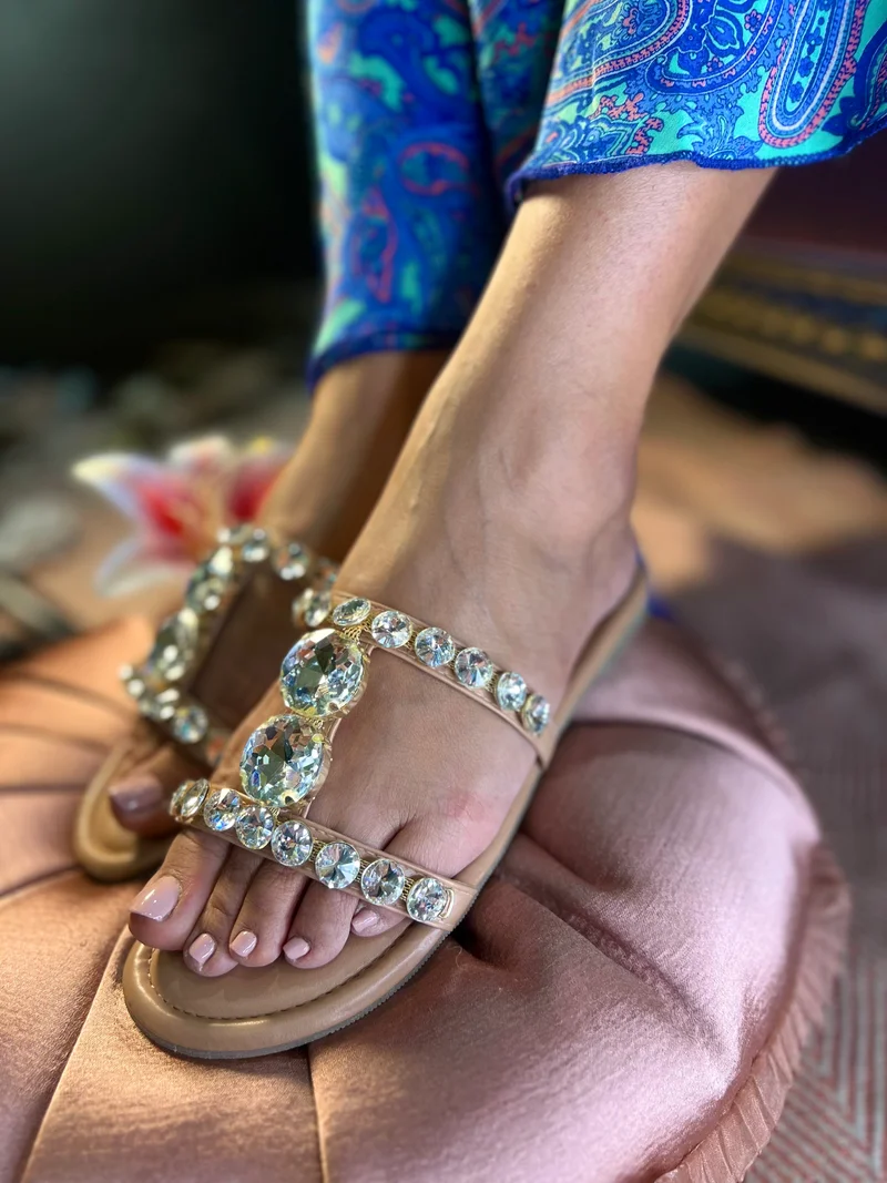 Sandal Stories Glam Flats for Women in Beige