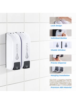 Wall Mounted Shower Soap Dispenser, 2 Chamber Body Wash & Shampoo Dispenser with 700ml Large Capacity - Space-Saving Refillable Dispenser for Shower, Bathroom - view 2
