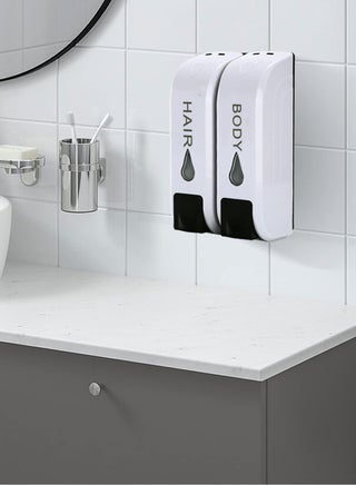 Wall Mounted Shower Soap Dispenser, 2 Chamber Body Wash & Shampoo Dispenser with 700ml Large Capacity - Space-Saving Refillable Dispenser for Shower, Bathroom - view 5