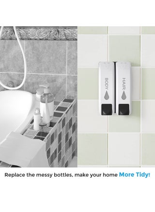 Wall Mounted Shower Soap Dispenser, 2 Chamber Body Wash & Shampoo Dispenser with 700ml Large Capacity - Space-Saving Refillable Dispenser for Shower, Bathroom - view 4