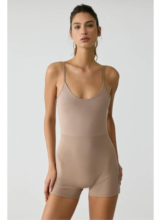 Urban Beat  ALESIA Urban Beat Women’s Slim Fit Spaghetti-Strap Training Taupe Jumpsuit. for Women | Best Price UAE