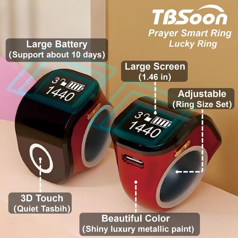 Large Screen Prayer Smart Ring - Tasbih With OLED Display, Battery, Counting Feature - Fashionable Daily Wear and Gift for Men & Women - Image 3