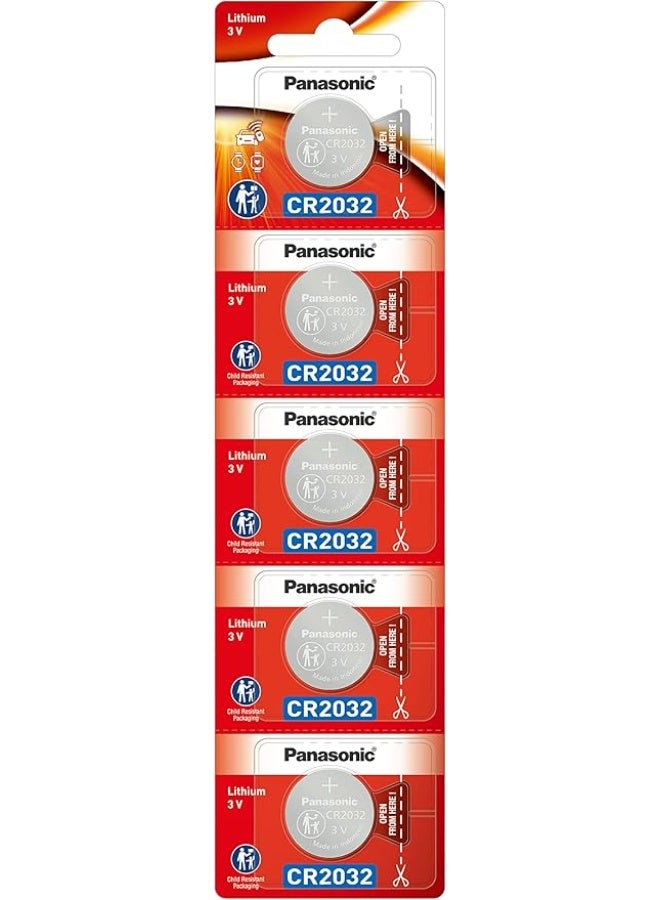 Panasonic CR2032 3V Lithium Coin Battery – 5 Pcs Pack, Long Lasting Power, Safe & Reliable