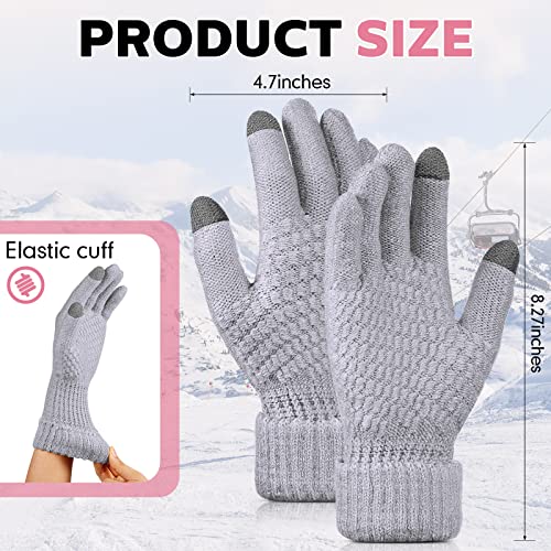 Jeere 3 Pairs Women's Winter Gloves Warm Women Touch Screen Knit Gloves Elastic Cuff Winter Mitten for Cold Weather(Cute Colors) - Image 2