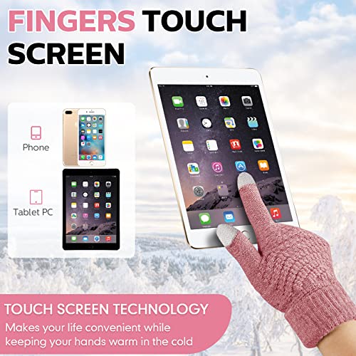 Jeere 3 Pairs Women's Winter Gloves Warm Women Touch Screen Knit Gloves Elastic Cuff Winter Mitten for Cold Weather(Cute Colors) - Image 4