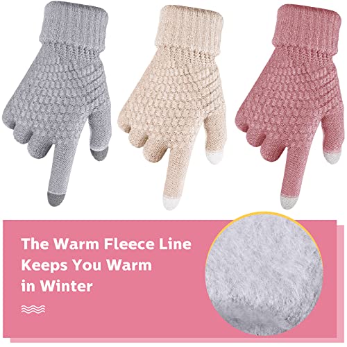 Jeere 3 Pairs Women's Winter Gloves Warm Women Touch Screen Knit Gloves Elastic Cuff Winter Mitten for Cold Weather(Cute Colors) - Image 3