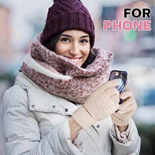 Jeere 3 Pairs Women's Winter Gloves Warm Women Touch Screen Knit Gloves Elastic Cuff Winter Mitten for Cold Weather(Cute Colors) - Image 5