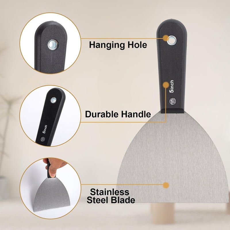 QEES 7 PCS Drywall Tools,Putty Knife,Paint Scraper Tool with Storage Bag,Stainless Steel Putty Knife Set,Drywall Scraper Spackle Taping Knife for Spreading Mud, Taping,Repairing wall (2 PCS -5") - Image 5