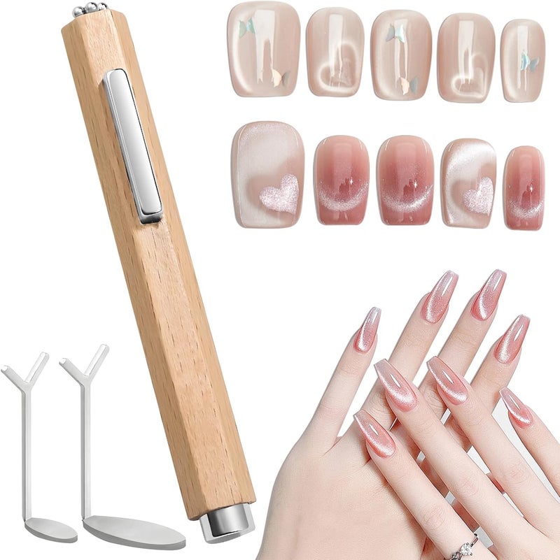 3 In 1 Nail Magnet with 2Pcs YShaped Guide Heart Magnet Multifunctional Cat Eye Gel Nail Polish Magnetic Nail Art Design Tool Set for Home DIY Manicure Kit