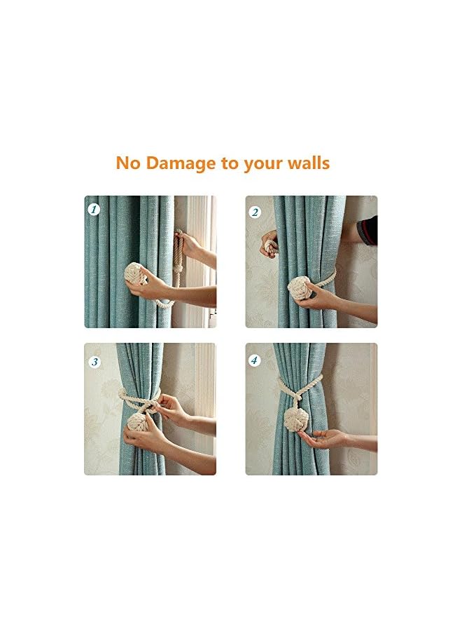 The Bros 4 Pack Curtain Tiebacks - Natural Cotton Curtain Rope Tieback, Handmade Rural Decorative Curtain Holdbacks (Beige)  - Image 4