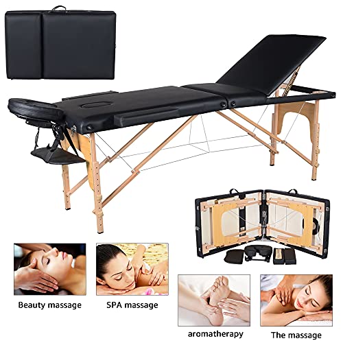 ACi Massage Table Portable Massage Bed Height Adjustable Massage Table Foldable 3 Fold 84 Inch Salon Bed Tattoo Spa Facial Treatment Bed Black - Image 3